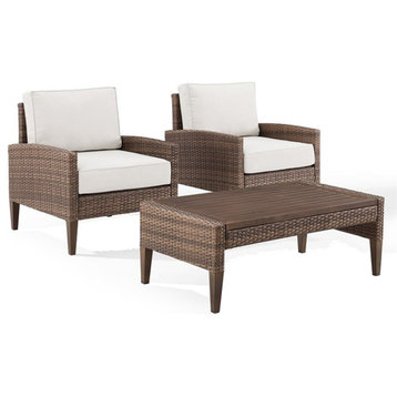 Crosley Furniture Capella 3pc PE Wicker / Rattan Chair & Coffee Table in Cream