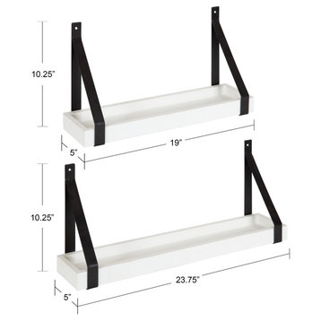 Sudbury Wood and Metal Wall Shelf Set, White/Black 2 Piece