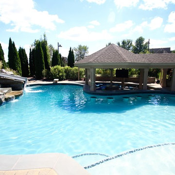 Custom Freeform Pool with Swim Up Bar and Waterslide