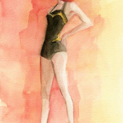 Brown Vintage Bathing Suit 3 Fashion Illustration - Fine Art Prints