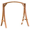 GDF Studio Marlette Outdoor Teak Stained Wood Swinging Bench And Base
