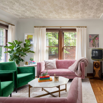 Joyful Pink Green Lake Living Room