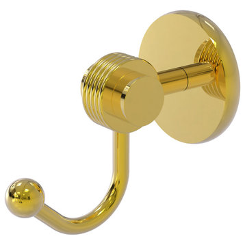 Satellite Orbit Two Robe Hook With Groovy Accents, Polished Brass