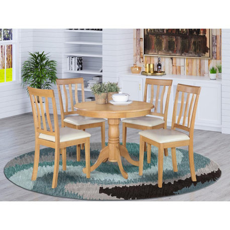 5-Piece Kitchen Table Set, Small Table Plus 4 Dining Chairs, Oak