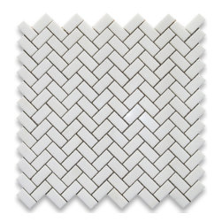Thassos White 5/8 x 1 1/4 Herringbone Mosaic Tile Polished - Marble from Greece - Mosaic Tile