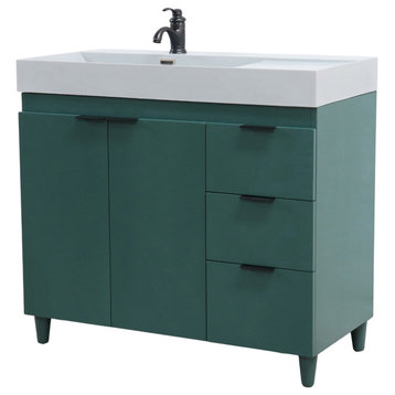 39" Single Sink Vanity, Hunter Green With Light Gray Composite Granite Top