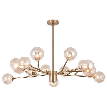 15-Light Glass Globe Bubble Sputnik Chandelier, Gold