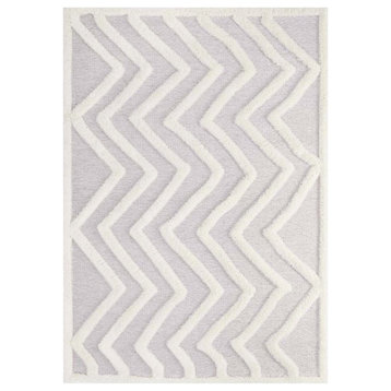 Modway Whimsical 5' x 8' Abstract Chevron Shag Area Rug in Ivory