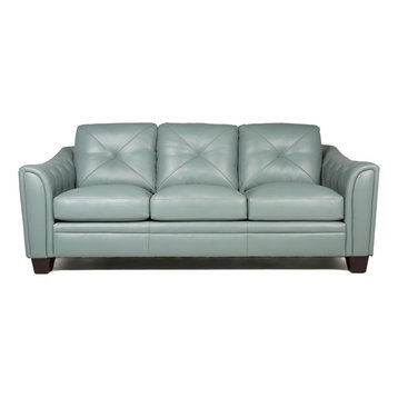 Maklaine Tufted Leather Sofa In Spa Green