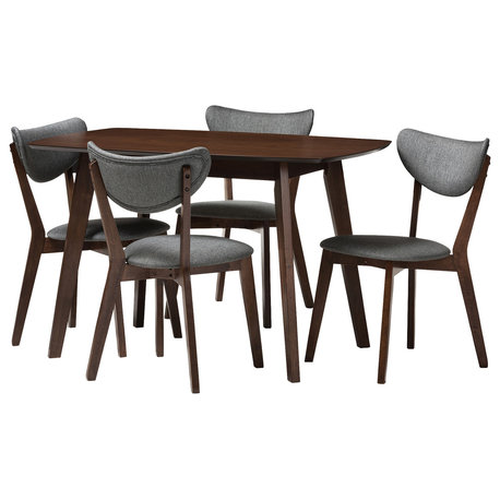 Hadrea Mid-Century Dark Gray Fabric Upholstered 5-Piece Dining Set