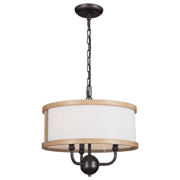 Heddle 15.5" 3 Light Chandelier, Anvil Iron and Beech