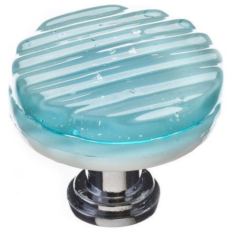 Reed Light Aqua Round Knob, Polished Chrome Base