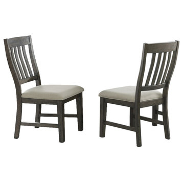 Slat Back Upholstered Dining Side Chair, Set of 2, Distressed Gray Wood