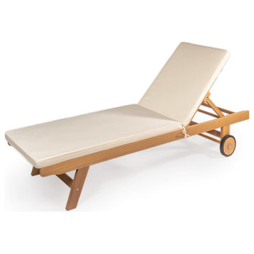 Modern Classic Outdoor Chaise Lounge, Adjustable Backrest & Wheels, White