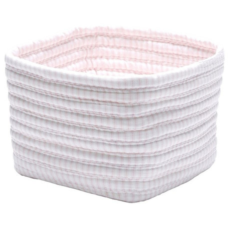 Ticking Shelf Square Basket 11"x11"x8", Pink