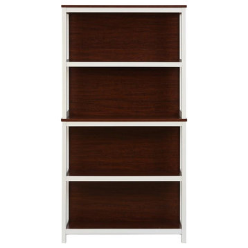 LuxenHome 4-Shelf 59.5" H x 31.38" W Cherry and White Manufactured Wood Bookcase