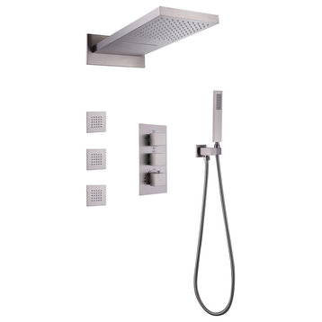 Luxury Complete Shower System With Rough-In Valve, Brushed Nickel
