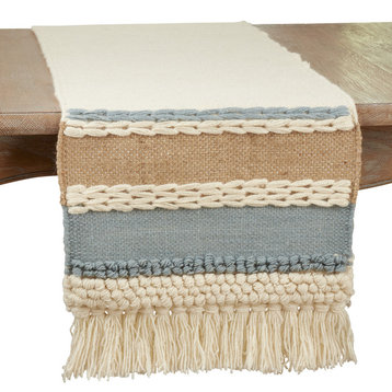 Textured Table Runner With Boho Design, Blue, 16"x72"