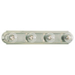 Sea Gull Lighting - Sea Gull Lighting Four-light Chrome Wall/bath, Brushed Nickel Finish - Four Light Bath Bracket in Brushed Nickel Finish. Six- light wall/bath fixture with brushed nickel finish.  Extends: 2 9/32''  Supplied with 6.5'' of wire  Backplate: Height: 4 21/32'' Width: 24 3/32'' Depth: 1 1/32''  Center of outlet box up: 2 5/16''  Center of outlet box down: 2 5/16''  Clear Bulb recommended for this fixture.Four-light Chrome Wall/bath Brushed Nickel *UL Approved: YES *Energy Star Qualified: n/a  *ADA Certified: n/a  *Number of Lights: Lamp: 4-*Wattage:100w 4 medium G-25 100w bulb(s) *Bulb Included:No *Bulb Type:4 medium G-25 100w *Finish Type:Brushed Nickel