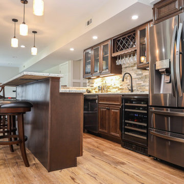 Basement with Living Room, Home Bar, and Movie Theater