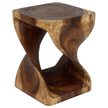Haussmann Wood Twist End Table 15 x 15 x 20 inch High Walnut Oil