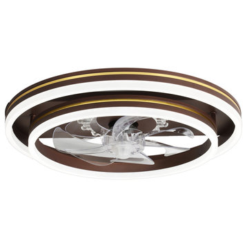 Oaks Aura Modern Smart APP LED Ceiling Fan Flush Mount Dimmable Lighting, Coffee