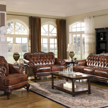 Victoria Leather Sofa Set, 3-Piece (Tri-Tone And Warm Brown)