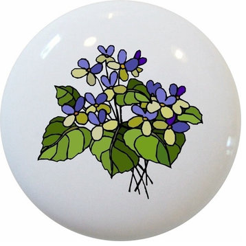 Violets Ceramic Cabinet Drawer Knob