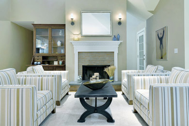 Example of a small transitional medium tone wood floor and brown floor nursery design with beige walls