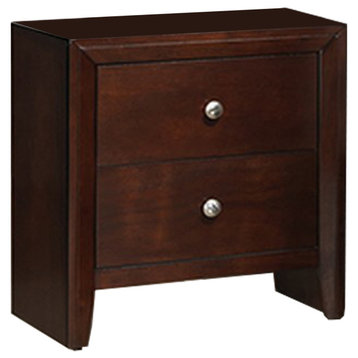 24" 2 Drawer Wooden Nightstand With Metal Pulls, Brown