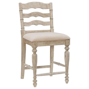 Linon Marino Wood 24" Counter Stool Padded Seat Ladder Back in Antique White