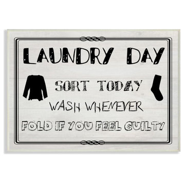 Laundry Day Funny Word Black And White Wood Design, 12"x18"