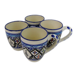 Le Souk Ceramique - Stoneware Tea Cup, Set of 4, Tibarine Design - Teacups