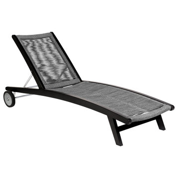 Chateau Patio Adjustable Chaise Lounge Chair, Eucalyptus Wood and Gray Rope