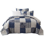 DaDa Bedding Collection - Bohemian Denim Blue Floral Elegance Patchwork Quilted Coverlet Bedspread Set, Qu - Enjoy our elegantly designed and classic boho designed bedspread for a brightened look in any room. This bedspread is accented with multiple floral paisley square patchworks all over the bedspread dark navy blue, lighter denim blue, white and grey shades. In this modern yet Bohemian Denim Blue Elegance Patchwork Quilted Bedspread Set. The backside of the quilt is a solid grey background with light floral like designs to simplify the bedspread. Made with cotton fabric and contains 50% cotton and 50% polyester filling created for your comfort for the softest and coziest material. Features: