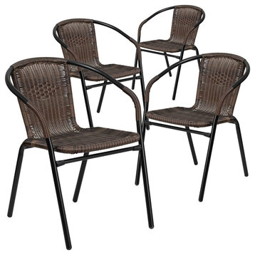 Dark Brown Rattan Indoor-Outdoor Stack Chairs, Set of 4
