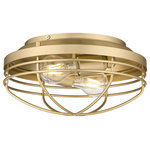 Golden Lighting - Two Light Flush Mount, Brushed Champagne Bronze - Nautical-inspired Seaport is a collection of industrial fixtures that are perfect for your seaside retreat. The New England style is enhanced by protective cages and seeded glass shield the fixture's bulbs. or hallway.