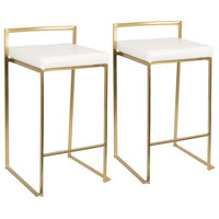 Lumisource Fuji Counter Stools, Gold With White Faux Leather, Set of 2