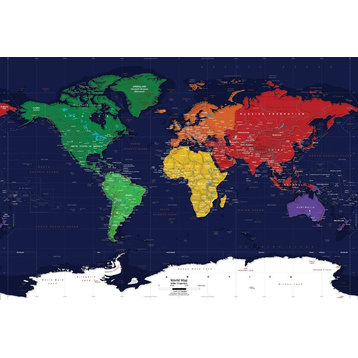 World Map Wall Decal, Dark Oceans, 53"x36"