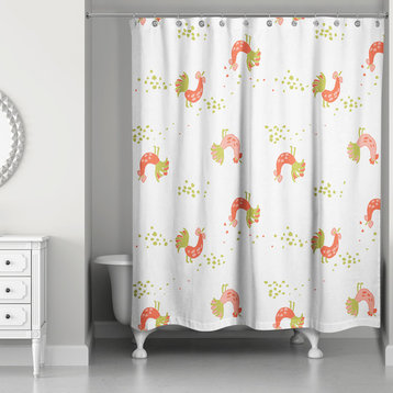 Rooster Pattern in Red and Green Shower Curtain