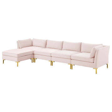 Sectional Sofa Set, Velvet, Pink, Modern, Living Lounge Hotel Lobby Hospitality