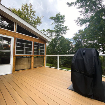 Cozy Sunroom Decor + Composite Deck + Glass Railings + Decor | Nova Scotia