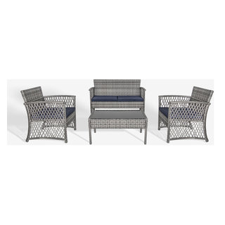 WestinTrends 4PC Outdoor Woven Rattan Wicker Conversation Set Patio ...