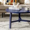 Transitional Coffee Table, 3 Legs With Y-Shaped Support & Spacious Top, Blue