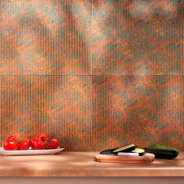 Fasade Rib Backsplash Panel in Copper Fantasy