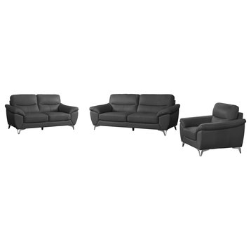 Melody 3pc Leather Sofa set, Dark Gray