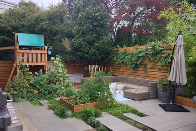 Inspiration for a small modern backyard patio in Portland with a vegetable garden, concrete slab and no cover.