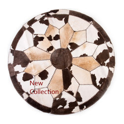 Custom Cowhide Patchwork Area Rug / Round / Gray / 6'6" x 6'6" / Hand Made in - Area Rugs