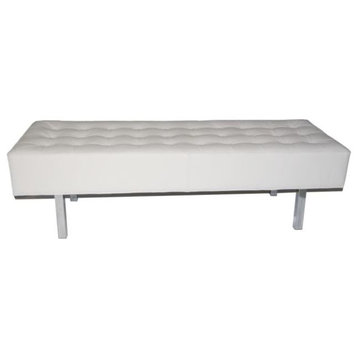 Leather Tufted Bench With Chrome Legs, White