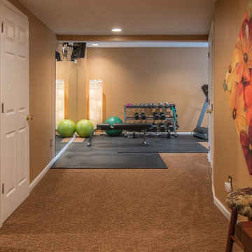 Finished basement with exercise area and small bath in Wexford, PA